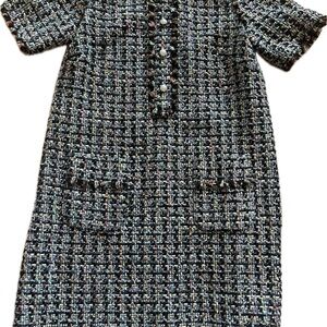 Halogen Multicolor Tweed Dress with Pearl Buttons